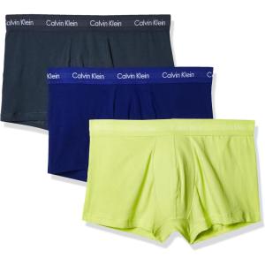imageCalvin Klein Mens Cotton Stretch 3Pack Low Rise TrunksHemisphere Blue  Direct Green  Blue Flannel