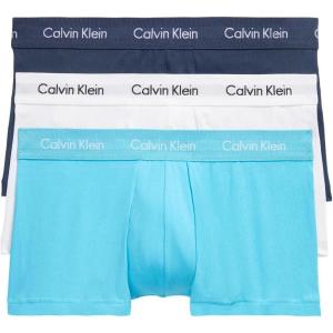 imageCalvin Klein Mens Cotton Stretch 3Pack Low Rise TrunksSpellbound  White  Blue Atoll