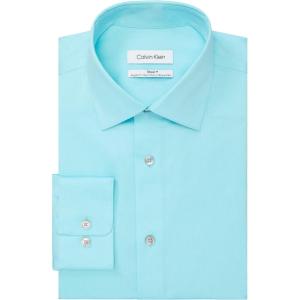 imageCalvin Klein Mens Dress Shirt Slim Fit Non Iron Herringbone Spread CollarAqua Mist