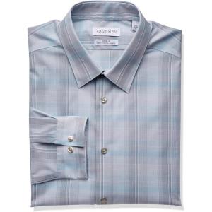 imageCalvin Klein Mens Dress Shirt Slim Fit Non Iron Herringbone Spread CollarBlue Multi