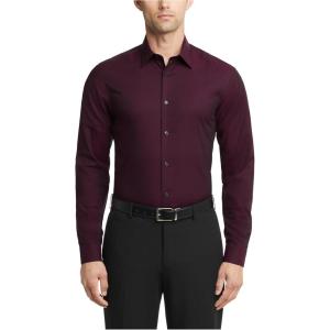 imageCalvin Klein Mens Dress Shirt Slim Fit Non Iron Herringbone Spread CollarBordeaux