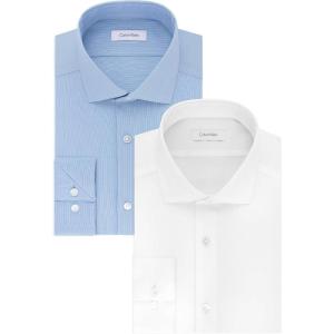 imageCalvin Klein Mens Dress Shirt Slim Fit Non Iron Stretch SolidWhiteFrench Blue