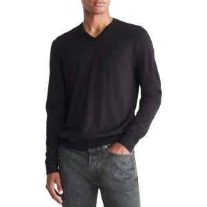 imageCalvin Klein Mens Extra Fine Merino Wool Blend VNeck SweaterBlack Beauty
