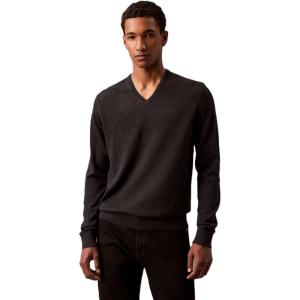 imageCalvin Klein Mens Extra Fine Merino Wool Blend VNeck SweaterGrey Heather