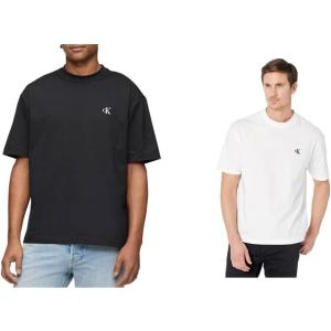 imageCalvin Klein Mens Relaxed Fit Monogram Logo Crewneck TShirtBlack Beauty  Brilliant White