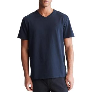 imageCalvin Klein Mens Smooth Cotton Solid VNeck TShirtDark Sapphire