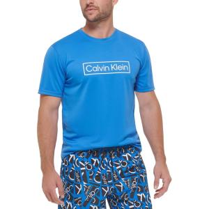 imageCalvin Klein Mens Standard Light Weight Quick Dry Short Sleeve 40 UPF Protection Active TopBlue Logo