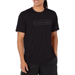 imageCalvin Klein Mens Standard Light Weight Quick Dry Short Sleeve 40 UPF Protection Active TopEbony Logo