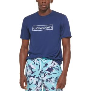 imageCalvin Klein Mens Standard Light Weight Quick Dry Short Sleeve 40 UPF Protection Active TopNavy Logo