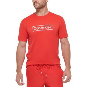 imageCalvin Klein Mens Standard Light Weight Quick Dry Short Sleeve 40 UPF Protection Active TopRed Logo