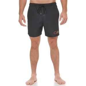 imageCalvin Klein Mens Standard Uv Protected Quick Dry Drawstring Patterned Swim TrunkBlack Pride