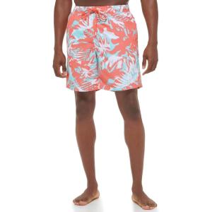 imageCalvin Klein Mens Standard Uv Protected Quick Dry Drawstring Patterned Swim TrunkHot Coral Palm