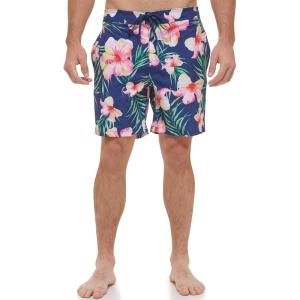 imageCalvin Klein Mens Standard Uv Protected Quick Dry Drawstring Patterned Swim TrunkNavyPink Aloha