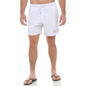 imageCalvin Klein Mens Standard Uv Protected Quick Dry Drawstring Patterned Swim TrunkWhite Pride
