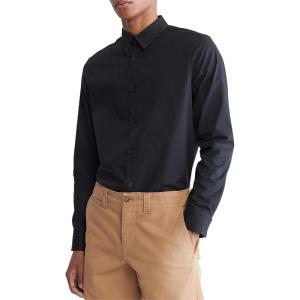 imageCalvin Klein Mens Stretch Cotton Monogram Logo Button Down ShirtBlack Beauty