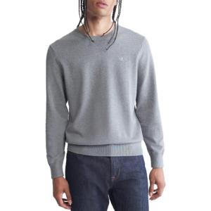 imageCalvin Klein Mens Supima Cotton Solid Monogram Logo SweaterMedium Grey Heather