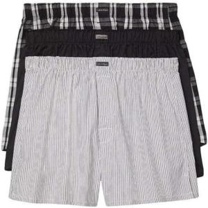 imageCalvin Klein Mens Underwear Cotton Classics 3Pack Woven BoxerBlackMorgan Plaid  BlackMontague Stripe  Black
