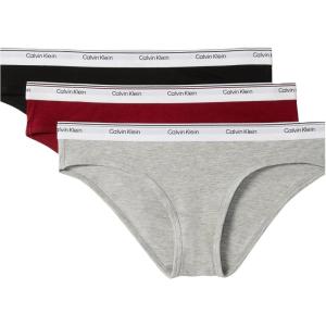 imageCalvin Klein Womens Balance Cotton Stretch Bikini Panties 3 PackBlackGrey HeatherFall Berry