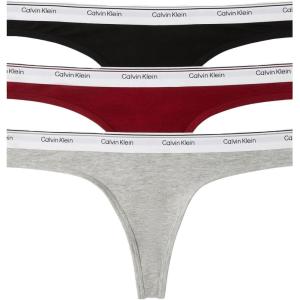 imageCalvin Klein Womens Balance Cotton Stretch Thong Panties 3 PackBlackGrey HeatherFall Berry