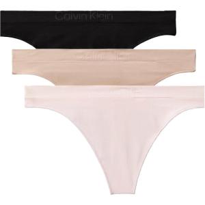 imageCalvin Klein Womens Bonded Flex Seamless 3Pack Mid Rise ThongBlackCedarEggshell