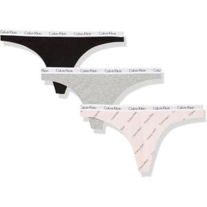 imageCalvin Klein Womens Carousel Logo Cotton Stretch Thong Panties 3 PackBlackGrey HeatherArchetype Diagonal Logo Nymphs Thigh