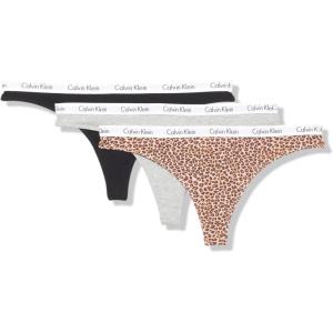 imageCalvin Klein Womens Carousel Logo Cotton Stretch Thong Panties 3 PackBlackGrey HeatherCheetah