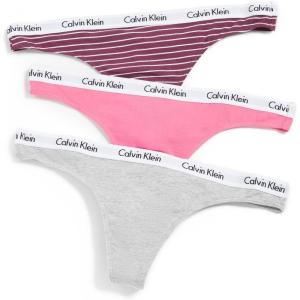 imageCalvin Klein Womens Carousel Logo Cotton Stretch Thong Panties 3 PackFeeder Stripe Ripe BerryGrey HeatherPink Smoothie