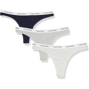 imageCalvin Klein Womens Carousel Logo Cotton Stretch Thong Panties 3 PackGry HtrShorelineFeeder Stripedesert Sage