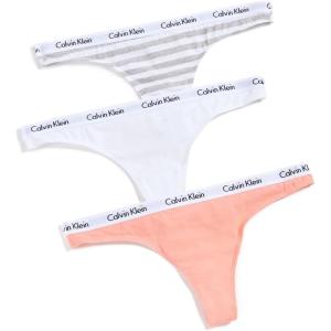 imageCalvin Klein Womens Carousel Logo Cotton Stretch Thong Panties 3 PackMellow OrangeWhiteRainer Stripe Grey Heather