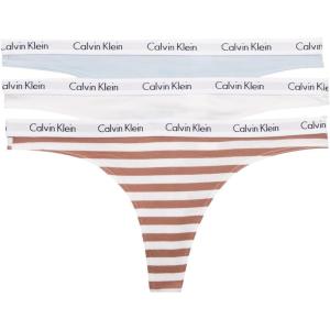 imageCalvin Klein Womens Carousel Logo Cotton Stretch Thong Panties 3 PackPalest BlueWhiteRainer Stripe Sandalwood