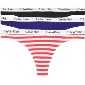 imageCalvin Klein Womens Carousel Logo Cotton Stretch Thong Panties 3 PackRainer Stripe Strawberry ShakeRoyaltyBlack