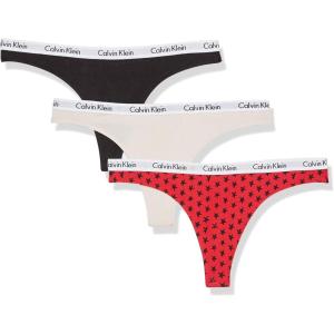 imageCalvin Klein Womens Carousel Logo Cotton Stretch Thong Panties 3 PackTapiocaStar Stamp Exact RedBlack