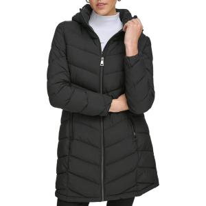 imageCalvin Klein Womens Classic Hooded Zip Front Puffer CoatLegacy Lightweight Chevron Ebony