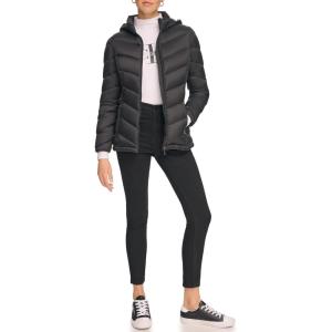 imageCalvin Klein Womens Classic Hooded Zip Front Puffer CoatLightweight Chevron Black