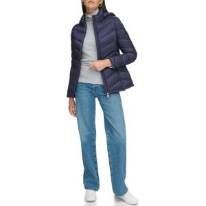 imageCalvin Klein Womens Classic Hooded Zip Front Puffer CoatLightweight Chevron Classic Blue