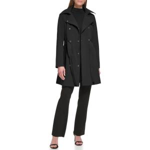 imageCalvin Klein Womens Double Breasted Belted Rain Jacket with Removable HoodDeep Black
