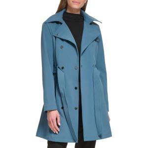 imageCalvin Klein Womens Double Breasted Belted Rain Jacket with Removable HoodDouble Breasted Oasis Teal