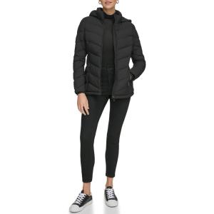 imageCalvin Klein Womens Everyday Hooded Zip Front Puffer Long Sleeve CoatLightweight Hooded Ebony