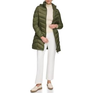imageCalvin Klein Womens Everyday Hooded Zip Front Puffer Long Sleeve CoatLightweight Military