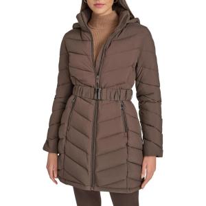 imageCalvin Klein Womens Everyday Hooded Zip Front Puffer Long Sleeve CoatMulch