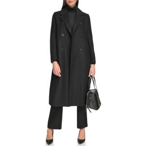 imageCalvin Klein Womens Fulllength Buttoned Wool Coat Petite Standard PlusDouble Breasted Black