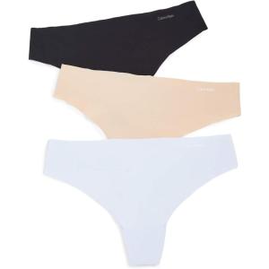 imageCalvin Klein Womens Invisibles Seamless Thong Panties 3 PackAmethyst CreamLight CaramelBlack