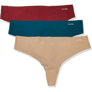 imageCalvin Klein Womens Invisibles Seamless Thong Panties 3 PackBareTeal DiamondRaspberry Jam