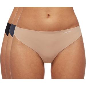 imageCalvin Klein Womens Invisibles Seamless Thong Panties 3 PackBlack  Blue  Nude