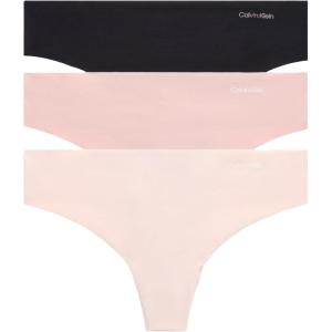 imageCalvin Klein Womens Invisibles Seamless Thong Panties 3 PackBlack W Smoke Logo Subdued W Ivory Logo Prairie Peach
