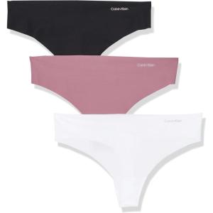 imageCalvin Klein Womens Invisibles Seamless Thong Panties 3 PackBlack W Smoke Logo White W Light Caramel Logo Vintage Pink W Smoked Plum Logog