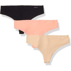 imageCalvin Klein Womens Invisibles Seamless Thong Panties 3 PackBlackBareGerbera Daisy