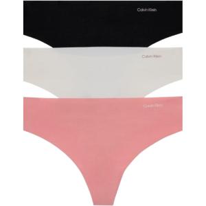 imageCalvin Klein Womens Invisibles Seamless Thong Panties 3 PackBlackWind ChimeLuminous Peach