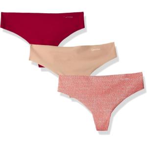 imageCalvin Klein Womens Invisibles Seamless Thong Panties 3 PackLustLight CaramelLinear Ink Geo Impulse