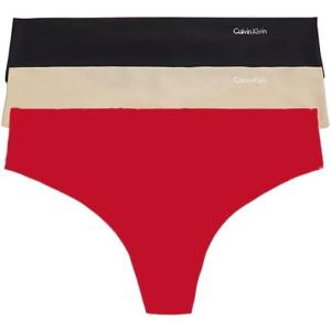 imageCalvin Klein Womens Invisibles Seamless Thong Panties 3 PackRougePeyoteBlack